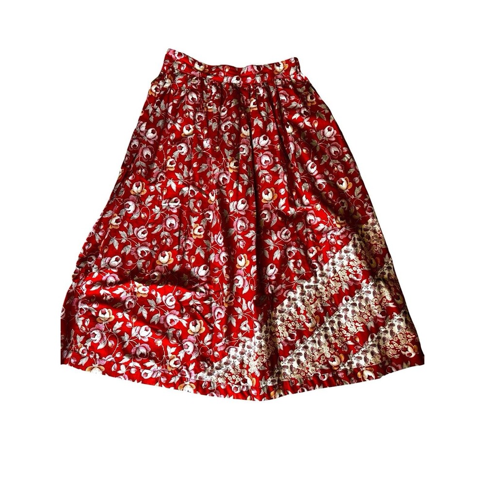 Vtg 70s Vicki Lynn Bardon Patchwork Floral Paisley Full Midi Skirt Cotton M